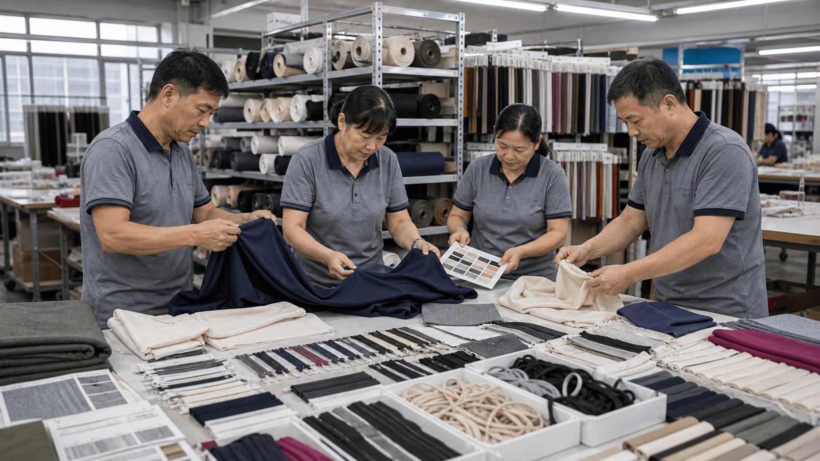 Fabric swatches and material review for activewear production