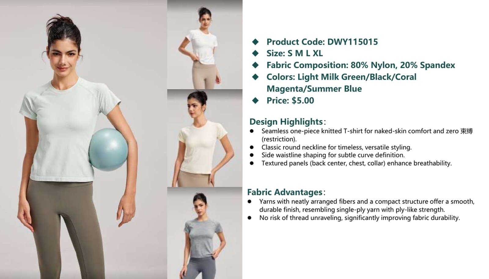 Activewear sample review with fabric and product details