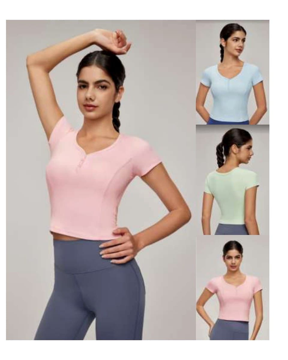 DWY115118 Heart-Neck UPF Short-Sleeve Top