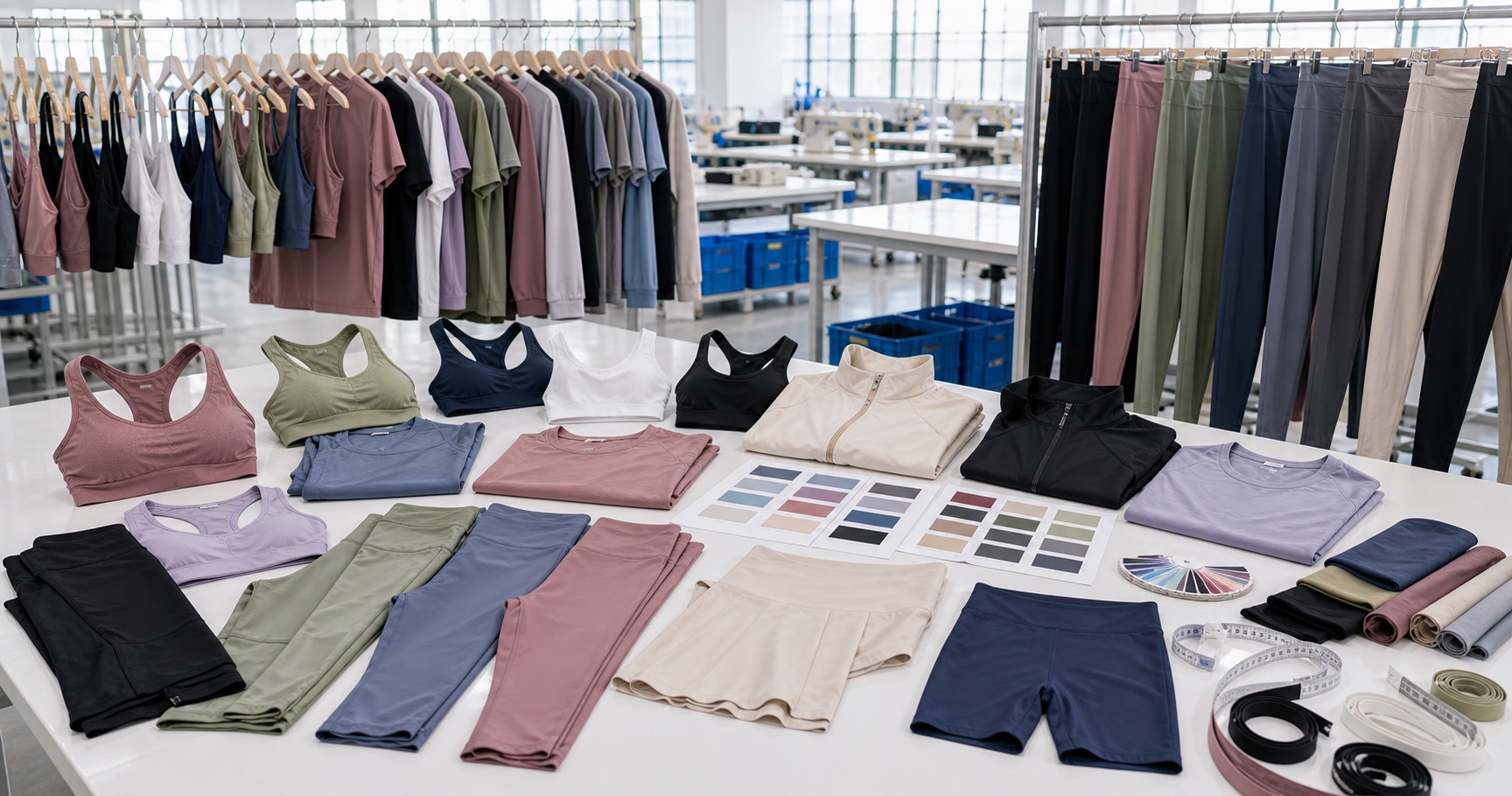 B2B activewear buyers reviewing custom sportswear samples